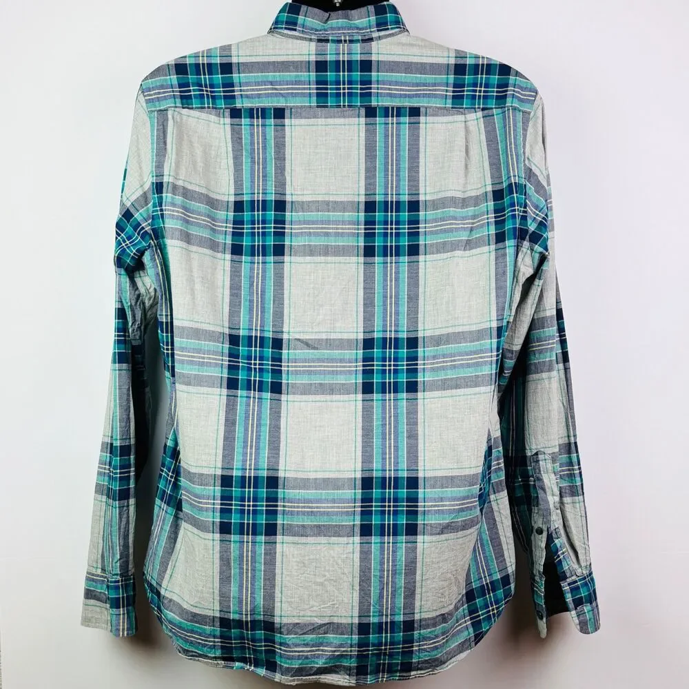 J. Crew Blue Green Plaid Button Down Medium